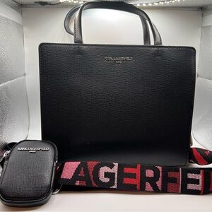 Karl Lagerfeld Black Tote with Red and Pink Guitar Strap